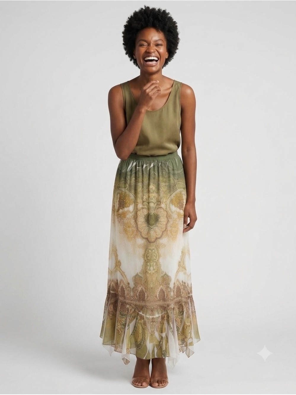 Olive Green Ombre Medallion Skirt - Women's